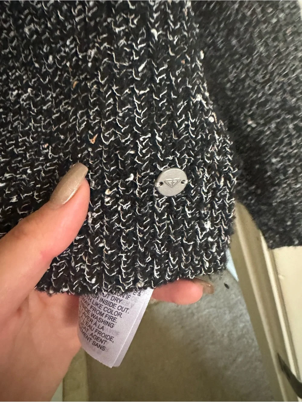 Roxy Marled Black & White Off-the-Shoulder Sweater